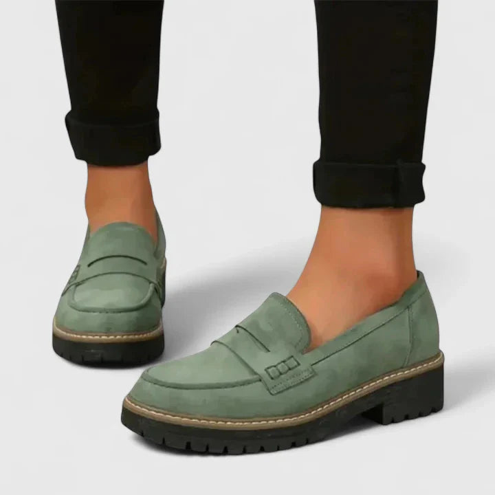 Women's Casual Faux Suede Loafers with Lug Sole and Penny Strap
