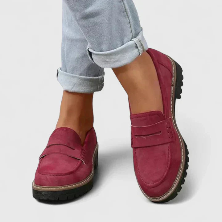 Women's Casual Faux Suede Loafers with Lug Sole and Penny Strap