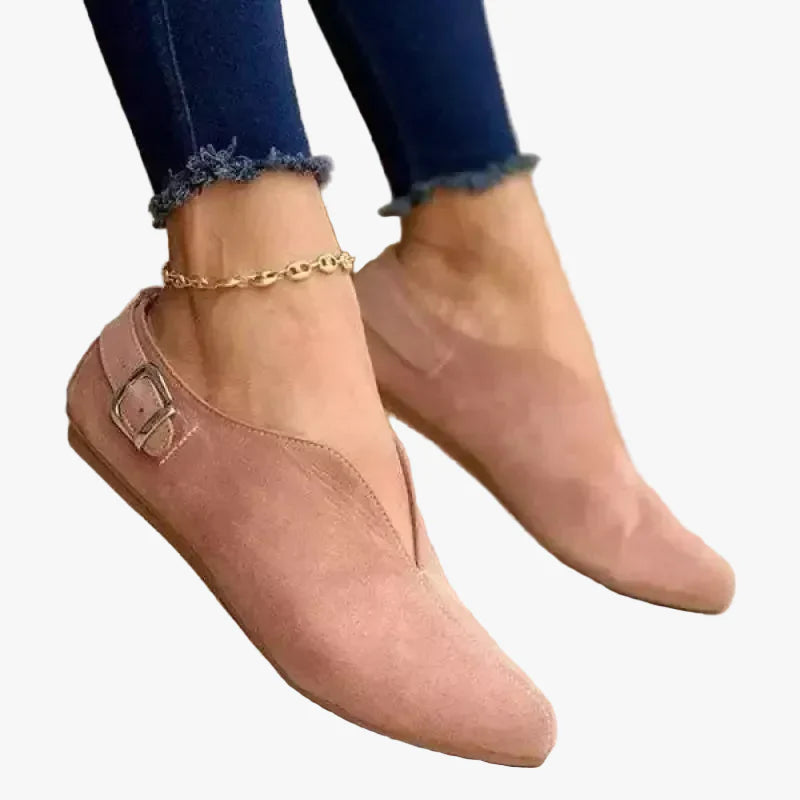 Women's Casual Faux Suede Loafers with Pointed Toe and Buckle