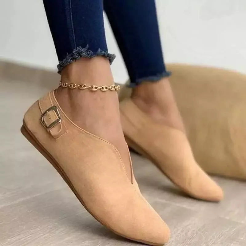 Women's Casual Faux Suede Loafers with Pointed Toe and Buckle