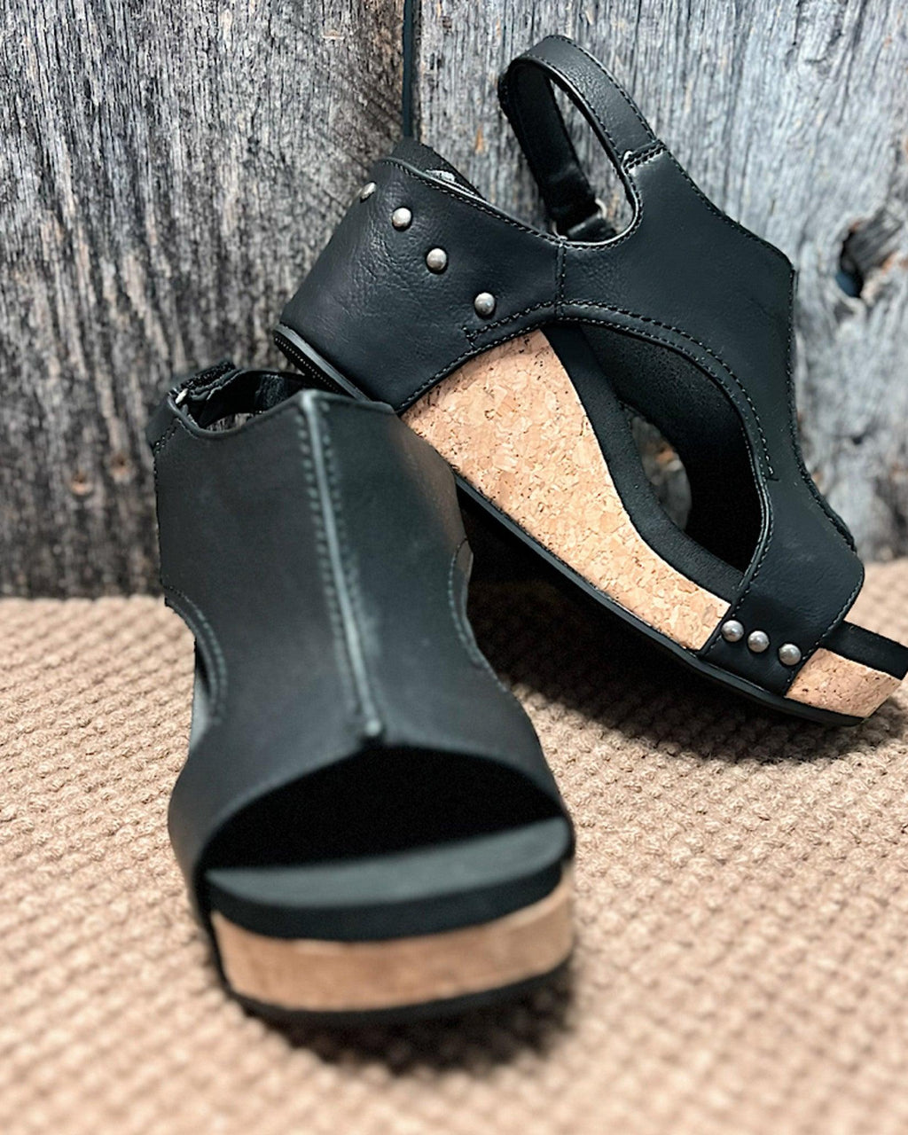 Women's Casual Faux Upper Wedge Sandals with Slingback Strap and Studs