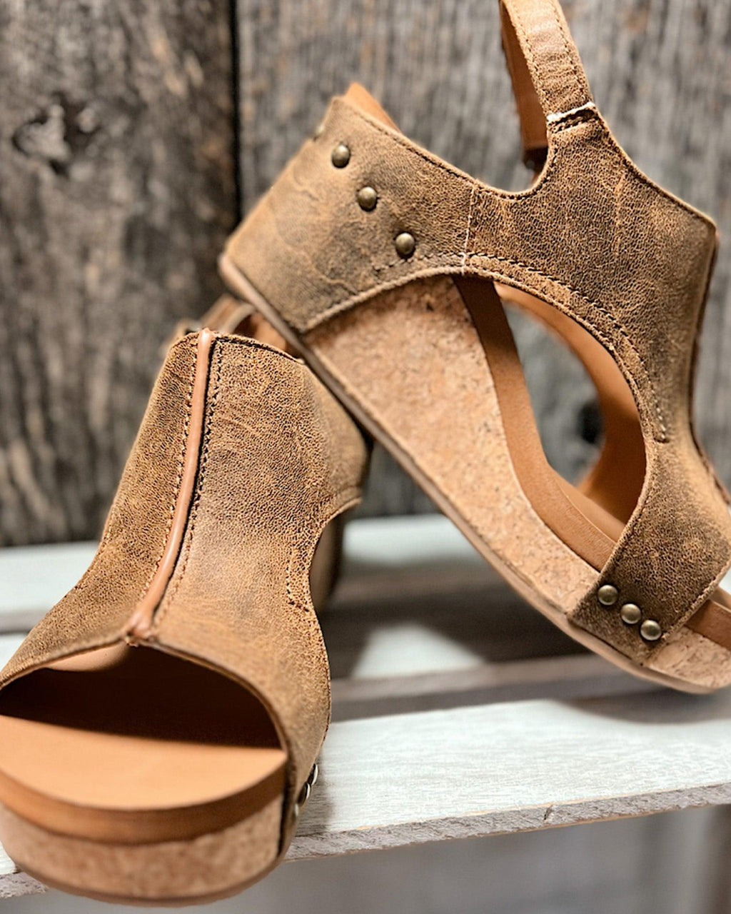Women's Casual Faux Upper Wedge Sandals with Slingback Strap and Studs