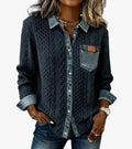Women's Casual Knit Blouse with Button Front and Chest Pocket