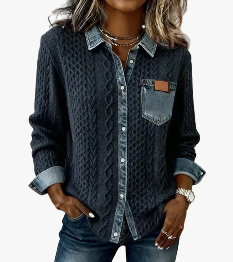 Women's Casual Knit Blouse with Button Front and Chest Pocket