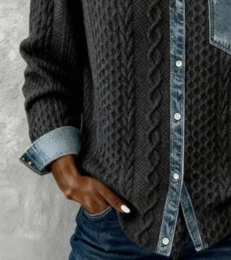 Women's Casual Knit Blouse with Button Front and Chest Pocket