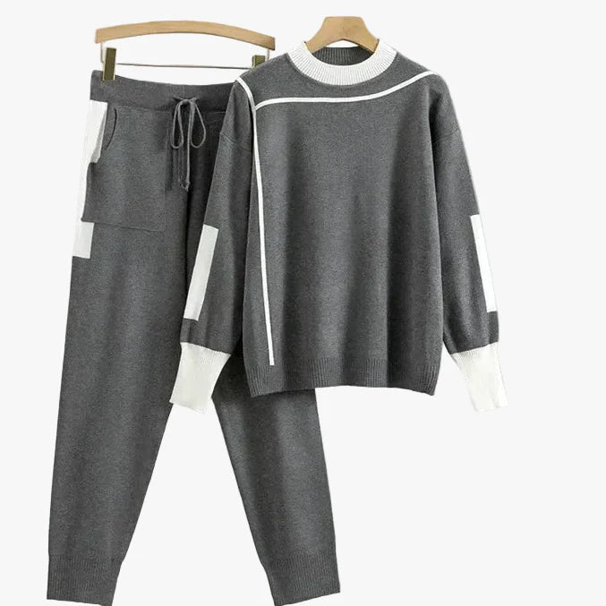Women's Casual Knit Set with Mock Neck Top and Drawstring Joggers