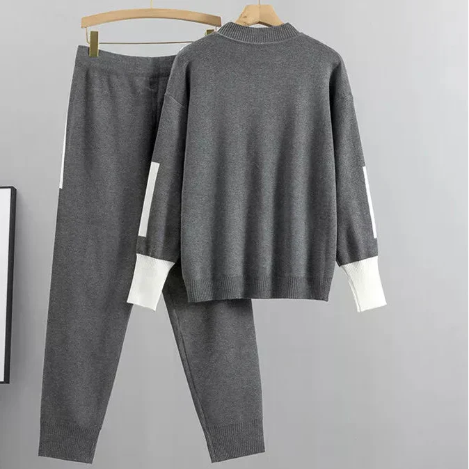 Women's Casual Knit Set with Mock Neck Top and Drawstring Joggers