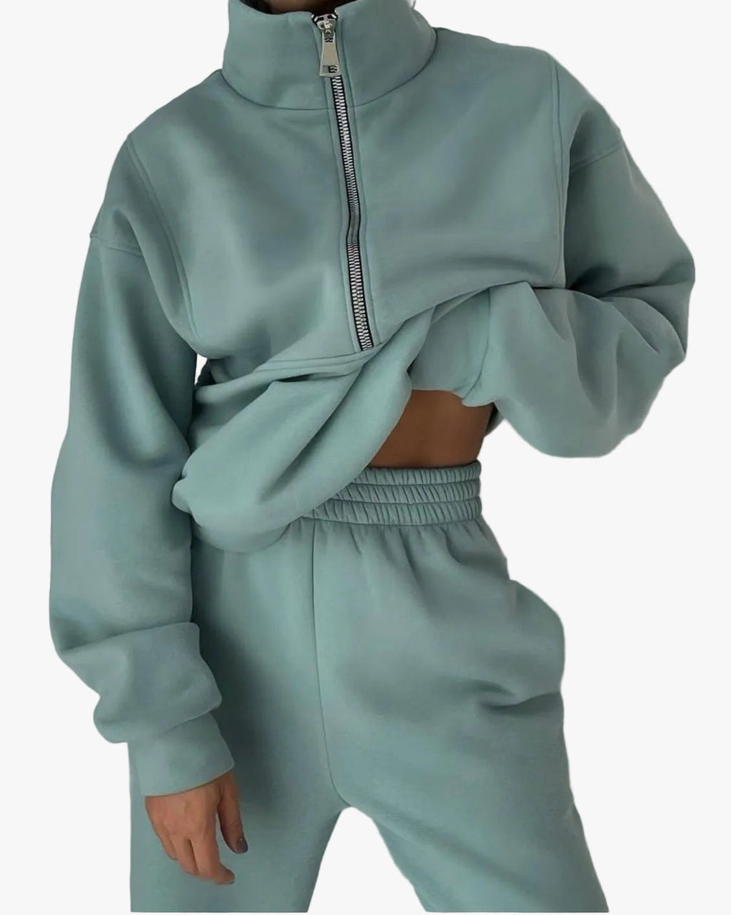 Women's Casual Knit Tracksuit with Half-Zip Collar and Cuffed Joggers