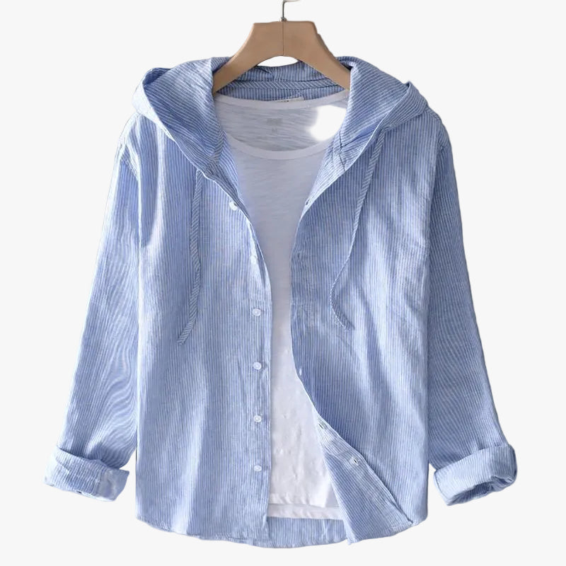 Women's Casual Linen Shirt with Hood and Button Front