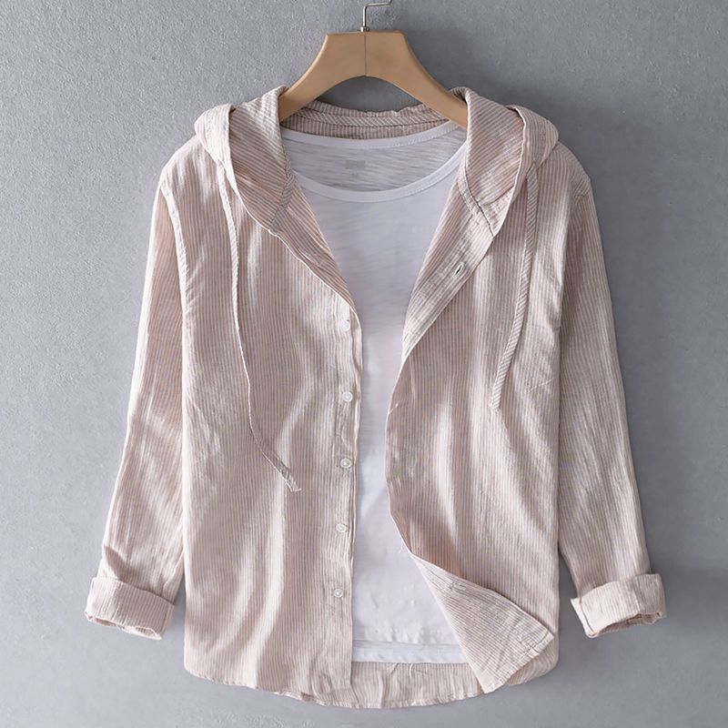 Women's Casual Linen Shirt with Hood and Button Front