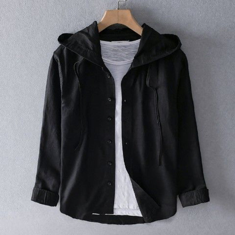 Women's Casual Linen Shirt with Hood and Button Front