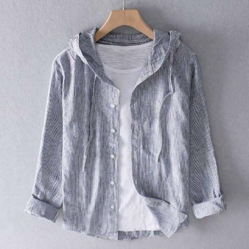 Women's Casual Linen Shirt with Hood and Button Front