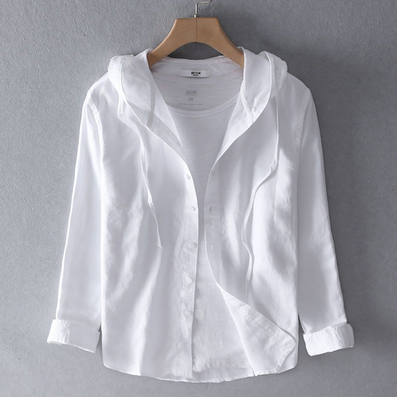 Women's Casual Linen Shirt with Hood and Button Front