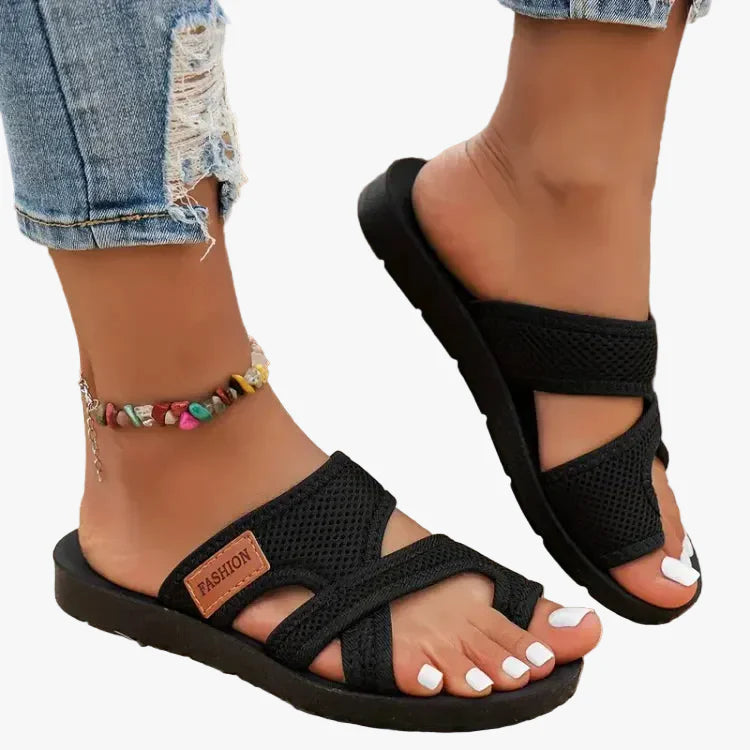 Women's Casual Mesh Slide Sandals with Cross Straps and Open Toe