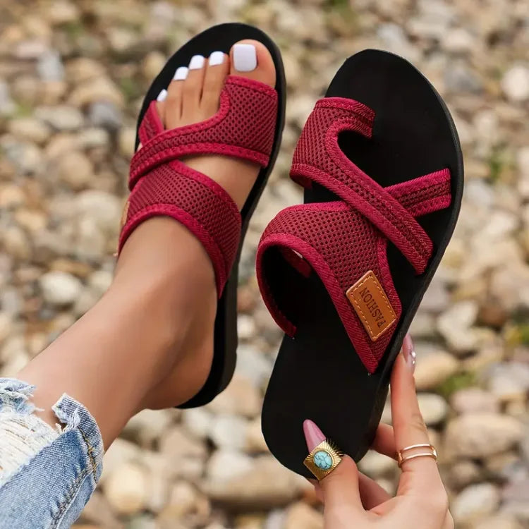 Women's Casual Mesh Slide Sandals with Cross Straps and Open Toe