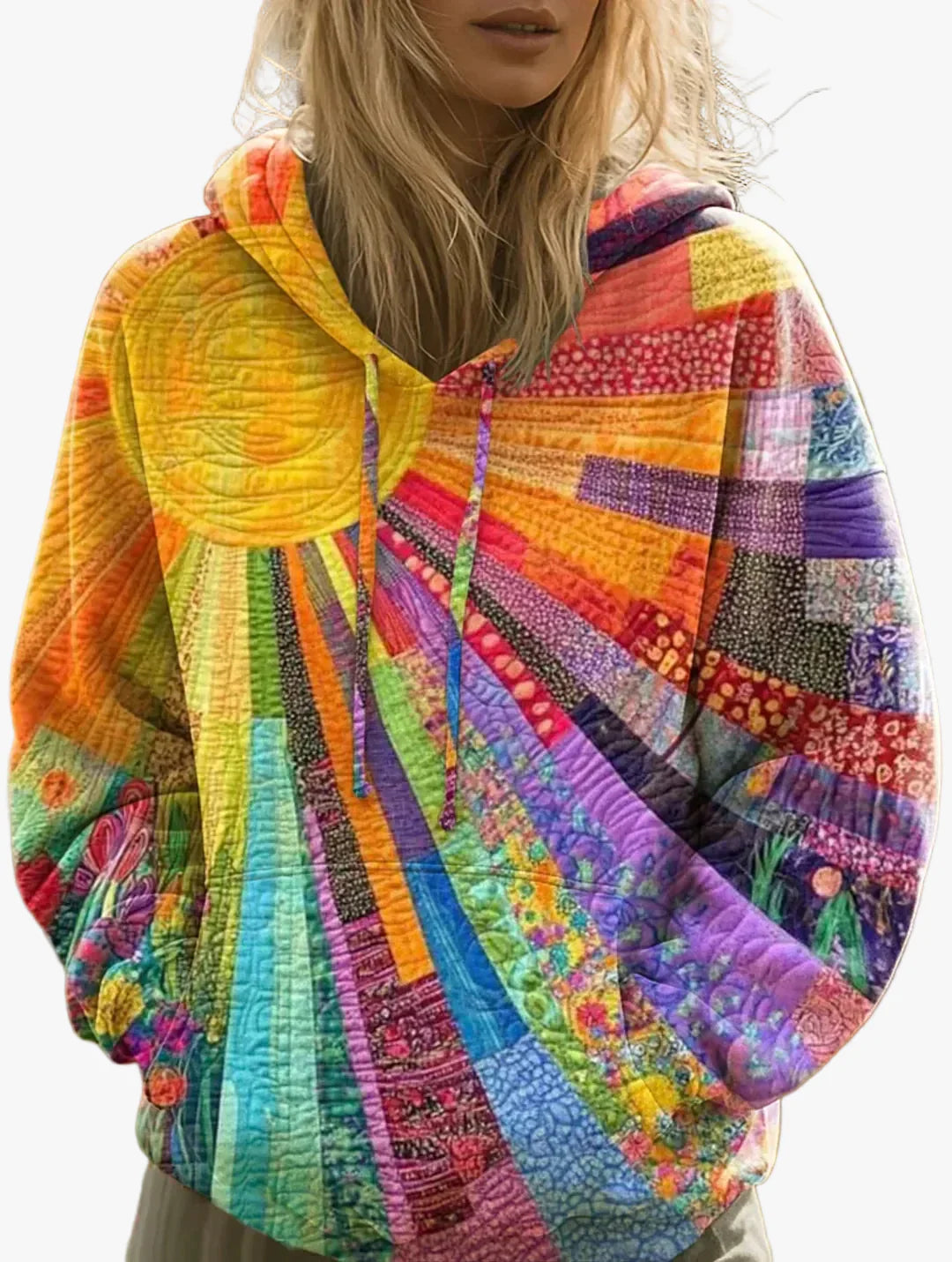 Women's Casual Quilted Hoodie with Drawstring Hood and Kangaroo Pocket