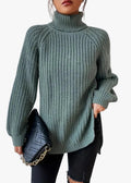 Women's Casual Rib Knit Sweater with Turtleneck and Raglan Sleeves