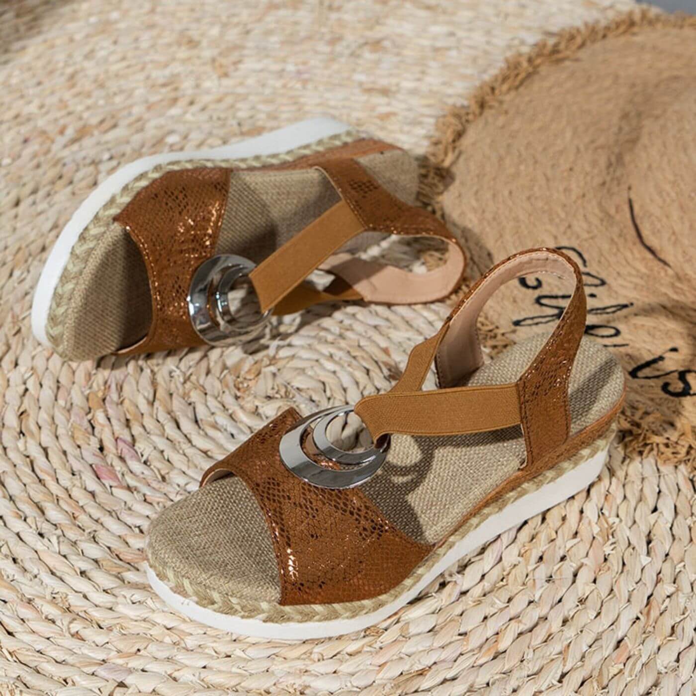 Women's Casual Synthetic Sandals with Ring Accent and Wedge Platform