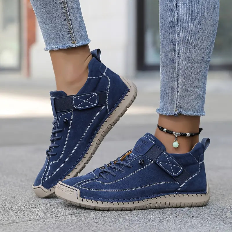 Women's Casual Synthetic Suede Sneakers with Lace-Up and Hook-and-Loop Strap