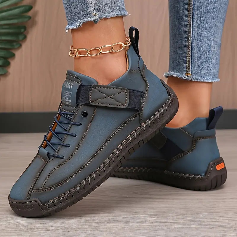 Women's Casual Synthetic Suede Sneakers with Lace-Up and Hook-and-Loop Strap