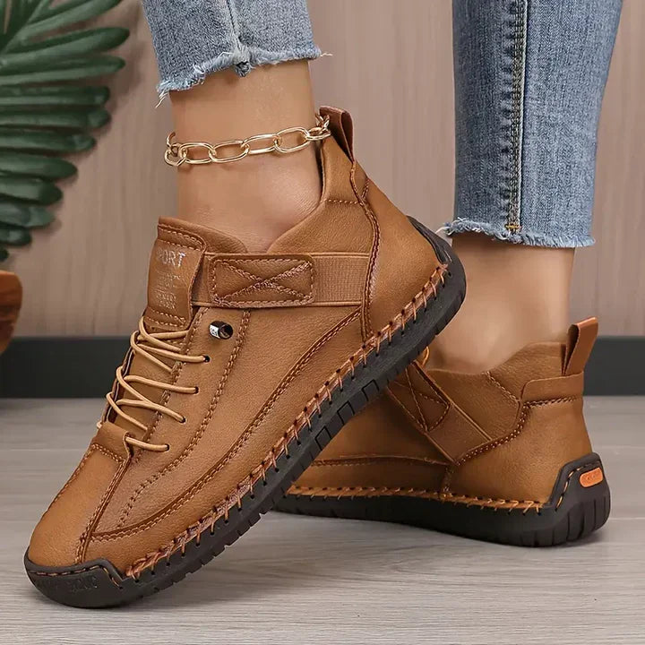 Women's Casual Synthetic Suede Sneakers with Lace-Up and Hook-and-Loop Strap