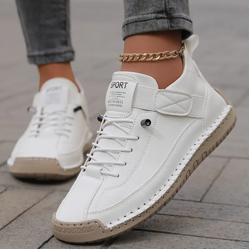 Women's Casual Synthetic Suede Sneakers with Lace-Up and Hook-and-Loop Strap