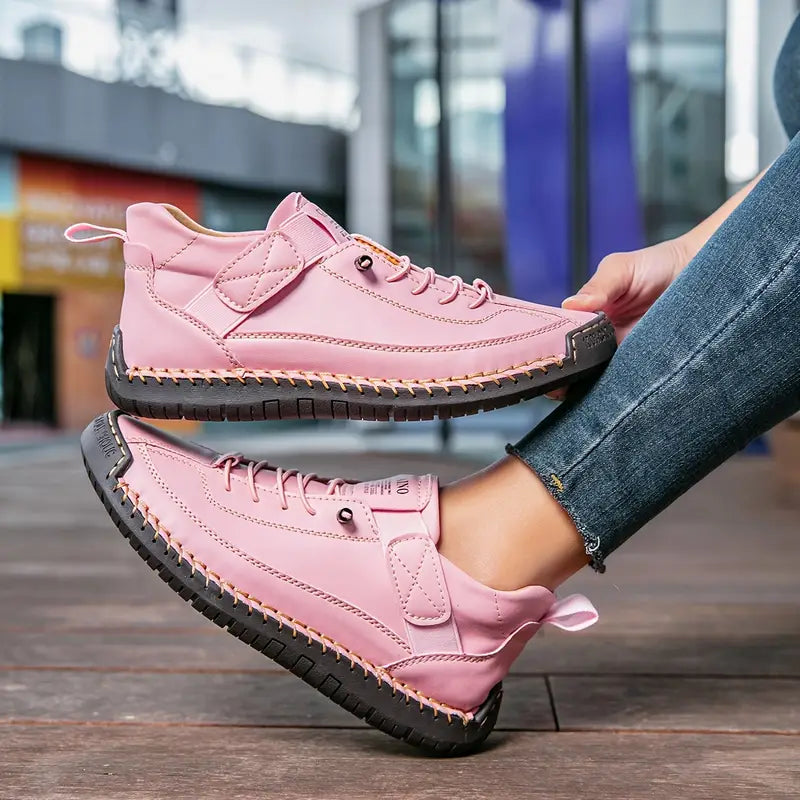 Women's Casual Synthetic Suede Sneakers with Lace-Up and Hook-and-Loop Strap