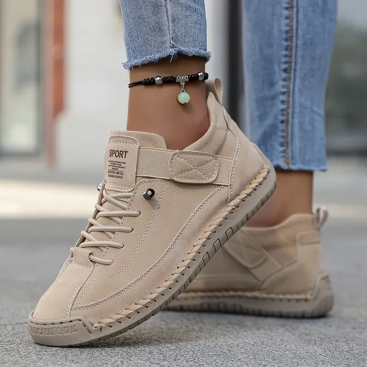 Women's Casual Synthetic Suede Sneakers with Lace-Up and Hook-and-Loop Strap