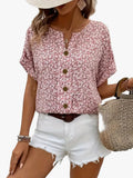 Women's Casual Woven Blouse with Button Front and Split Neck