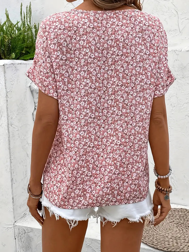 Women's Casual Woven Blouse with Button Front and Split Neck