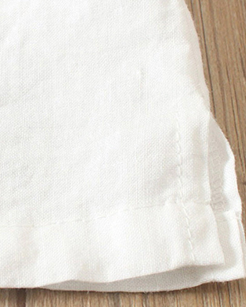 Women's Casual Woven Blouse with Side Buttons and Cuffed Sleeves