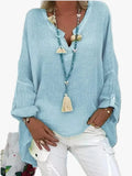 Women's Casual Woven Blouse with Split V Neck and Roll-Tab Sleeves