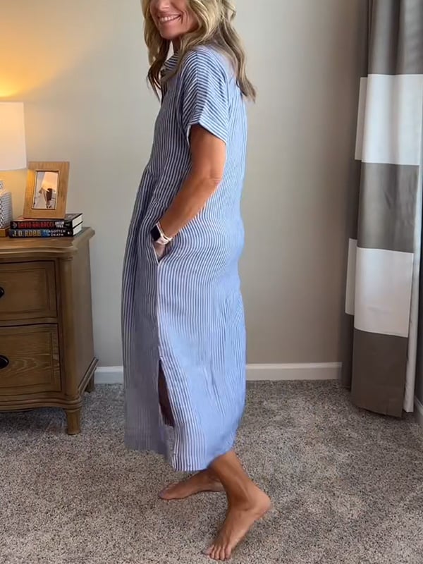 Women's Casual Woven Midi Dress with Collar and Button Placket