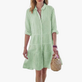Women's Casual Woven Shirt Dress with Button Placket and Tiered Skirt