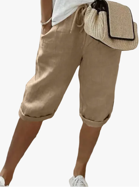 Women's Casual Woven Shorts with Drawstring Waist and Rolled Hem