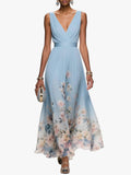 Women's Chiffon Maxi Dress with V Neck and Wide Straps