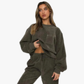 Women's Corduroy-Style Knit Tracksuit with Crewneck and Drawstring Joggers