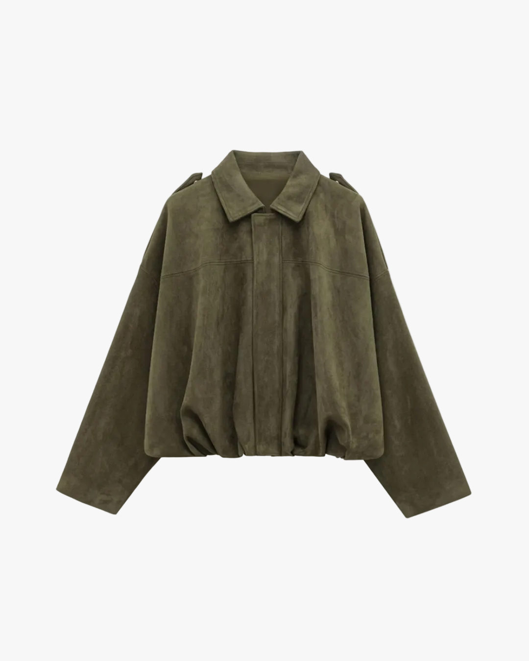 Women's Cropped Suede-Like Jacket with Point Collar and Shoulder Tabs