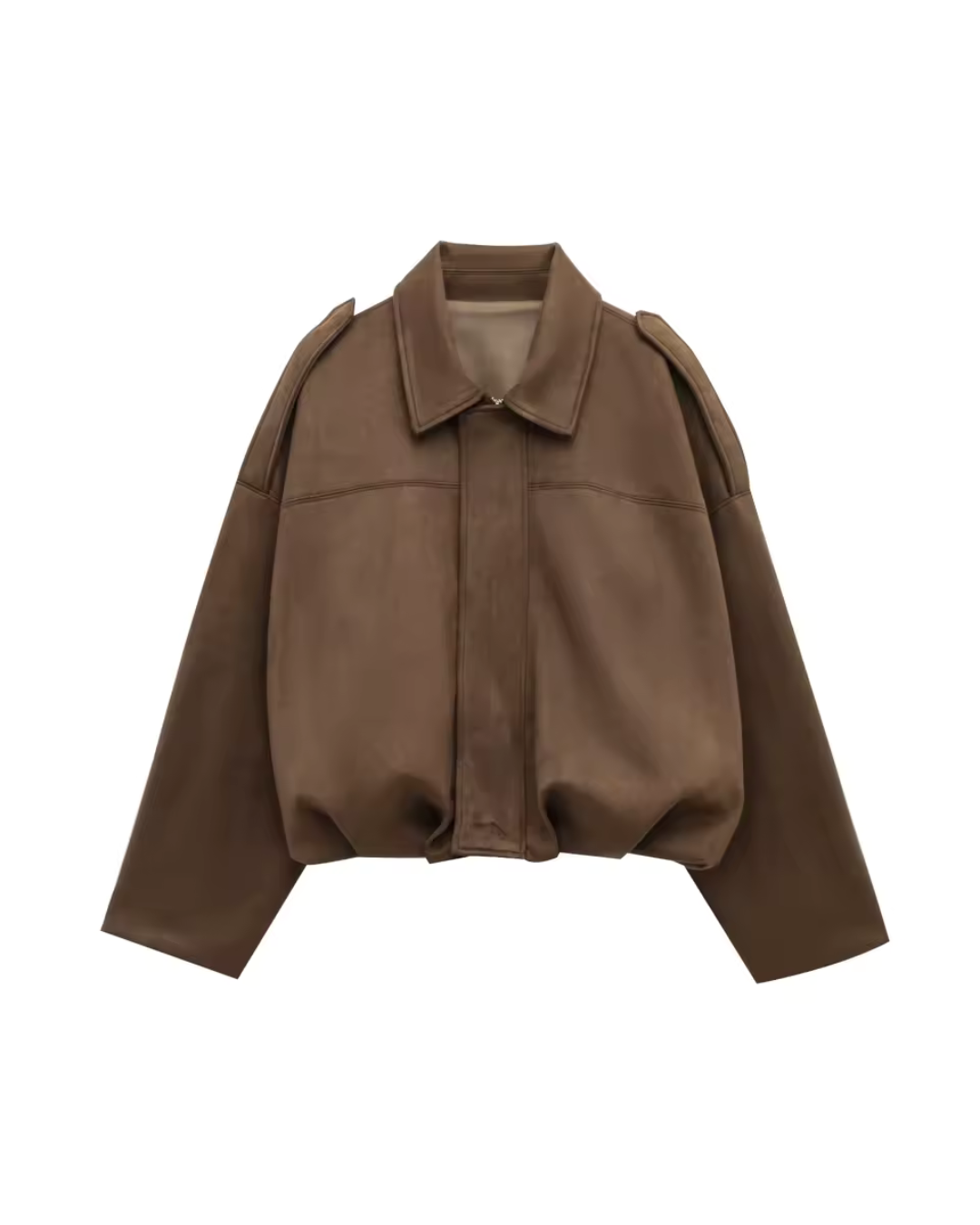 Women's Cropped Suede-Like Jacket with Point Collar and Shoulder Tabs