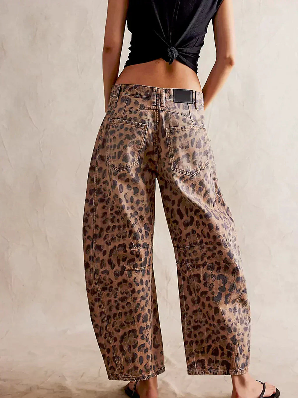 Women's Denim Jeans with Allover Animal Print and Barrel Legs