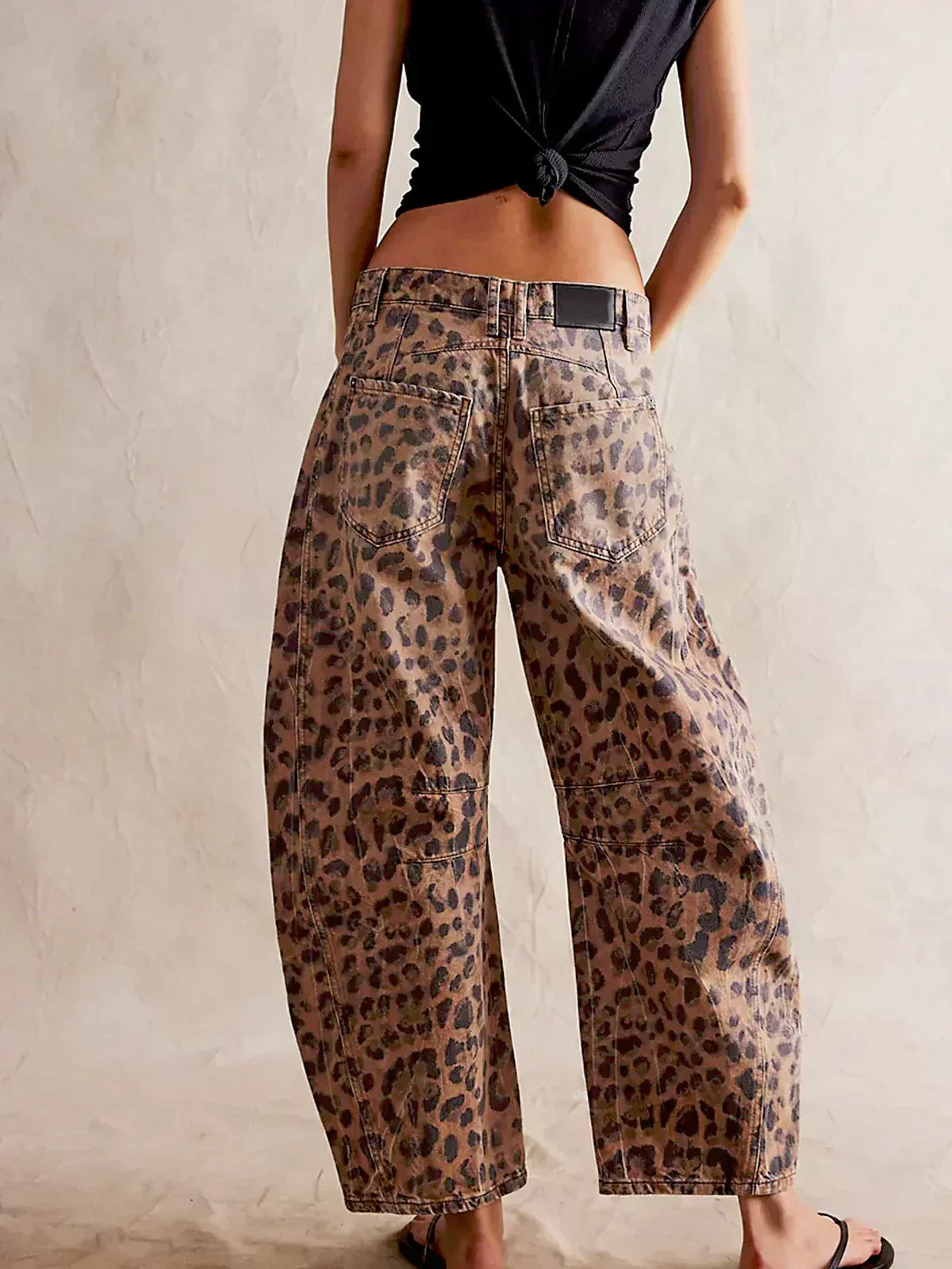 Women's Denim Jeans with Allover Animal Print and Barrel Legs