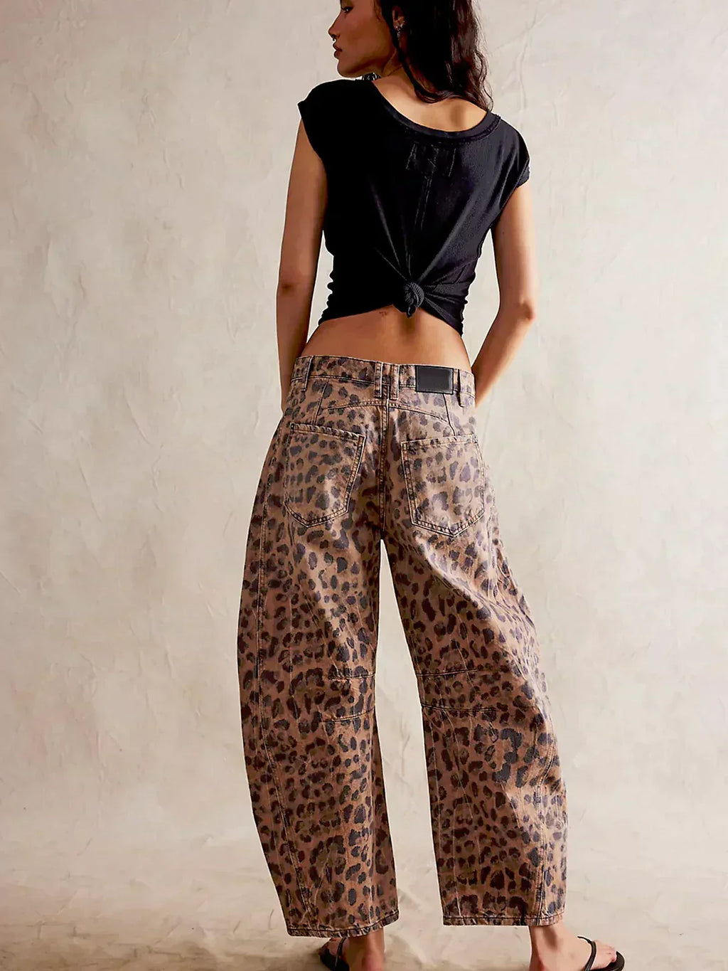 Women's Denim Jeans with Allover Animal Print and Barrel Legs