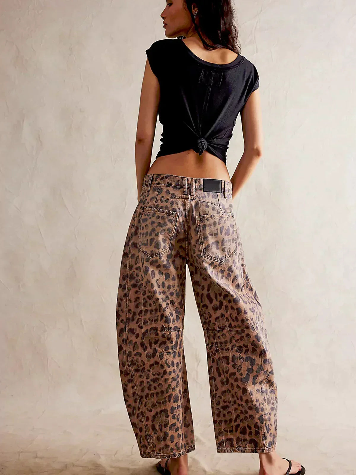 Women's Denim Jeans with Allover Animal Print and Barrel Legs