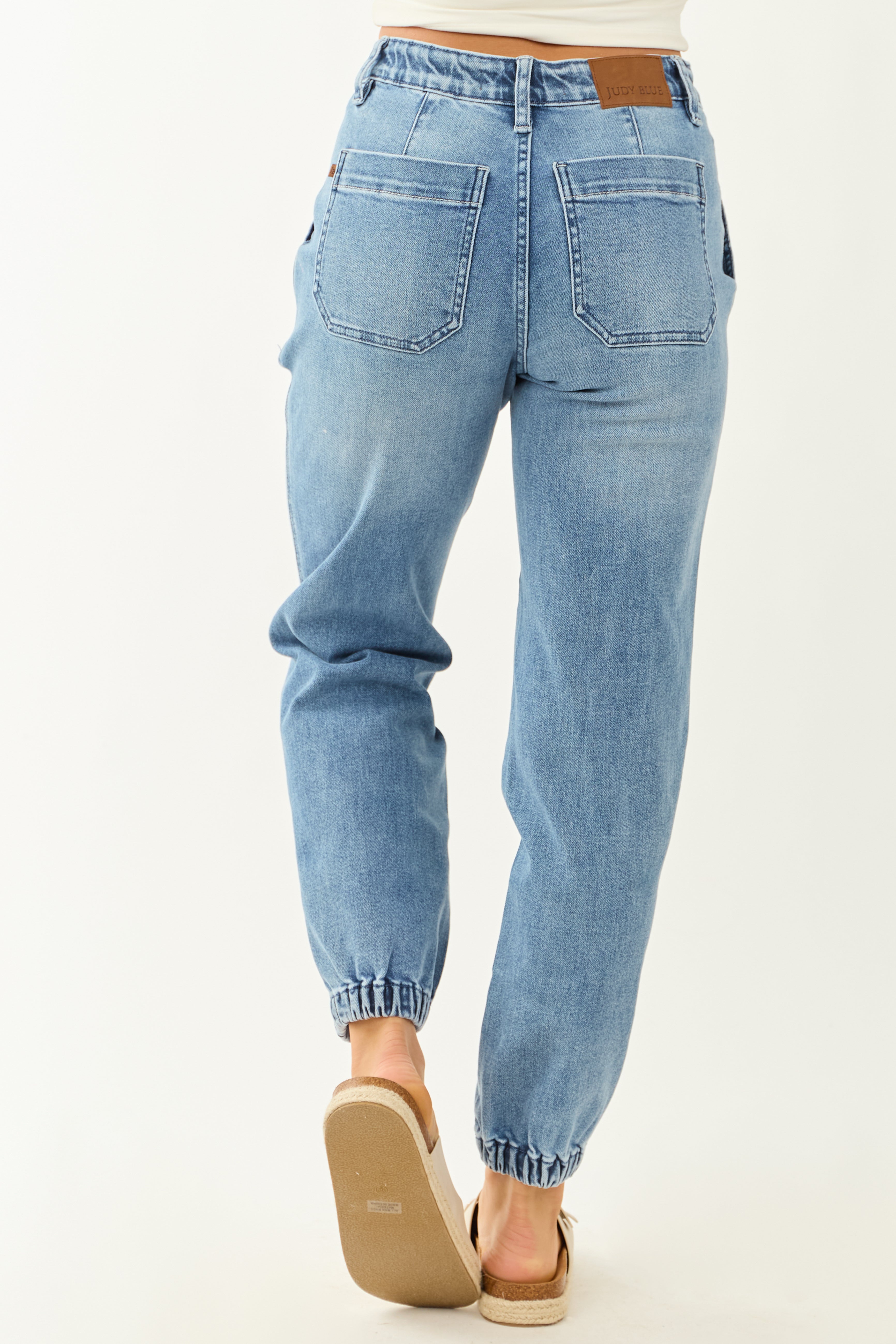 Women's Denim Jeans with Drawstring Waist and Elastic Cuffs