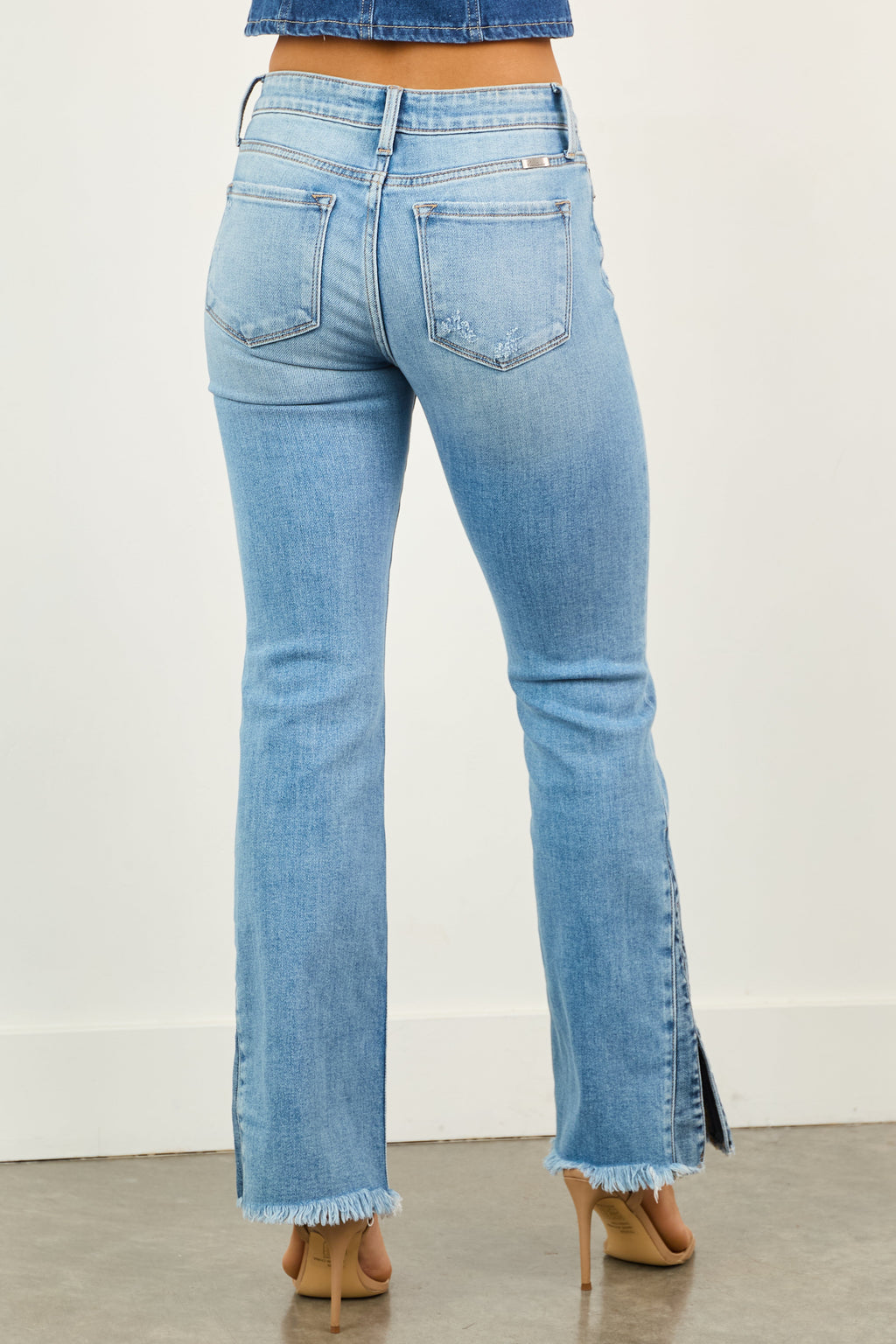Women's Denim Jeans with Flared Legs and Split Hem