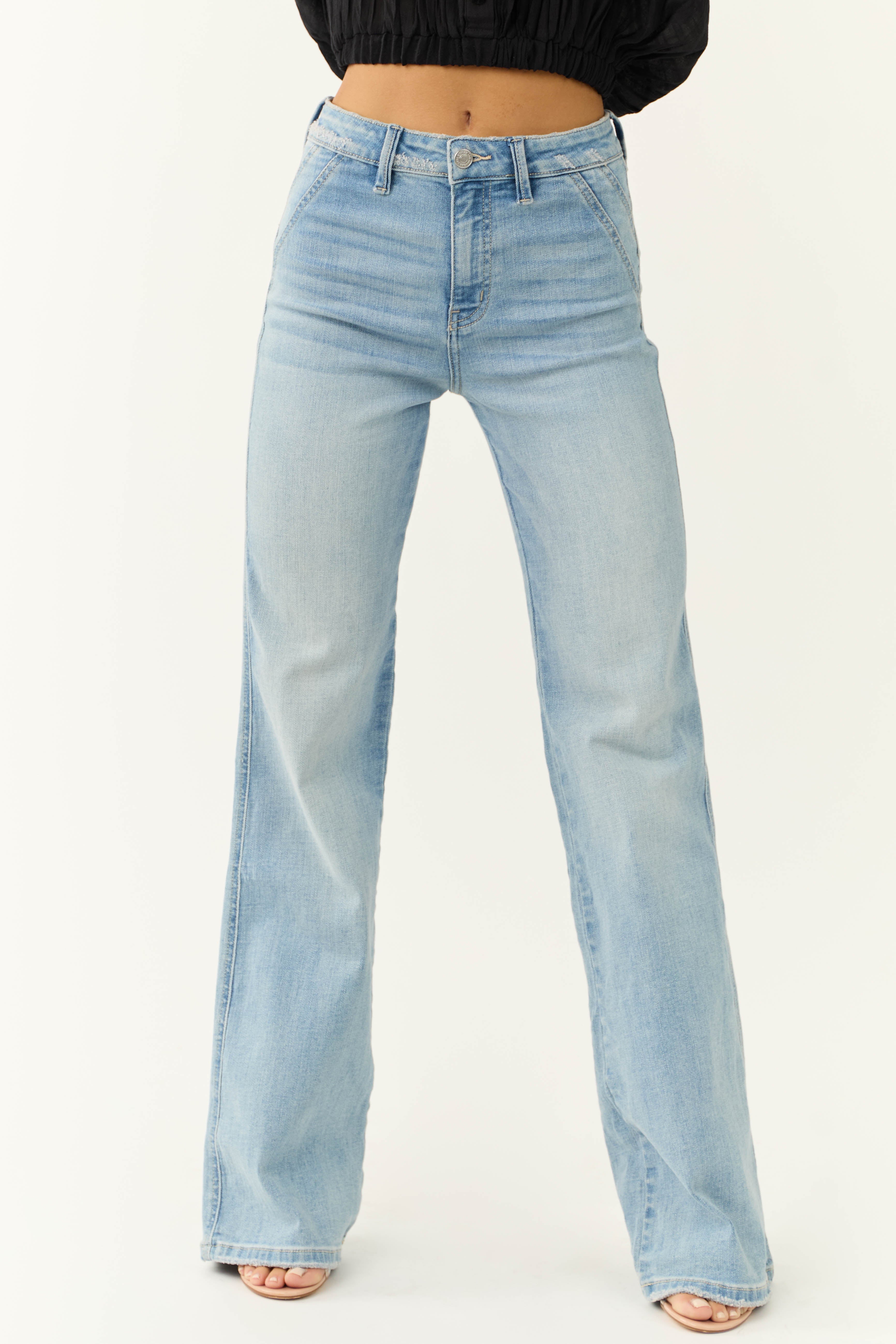 Women's Denim Jeans with High-Rise Waist and Flared Legs