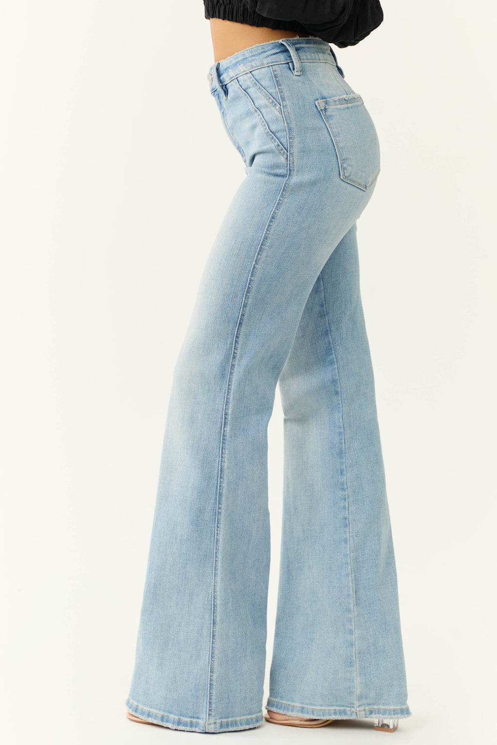 Women's Denim Jeans with High-Rise Waist and Flared Legs