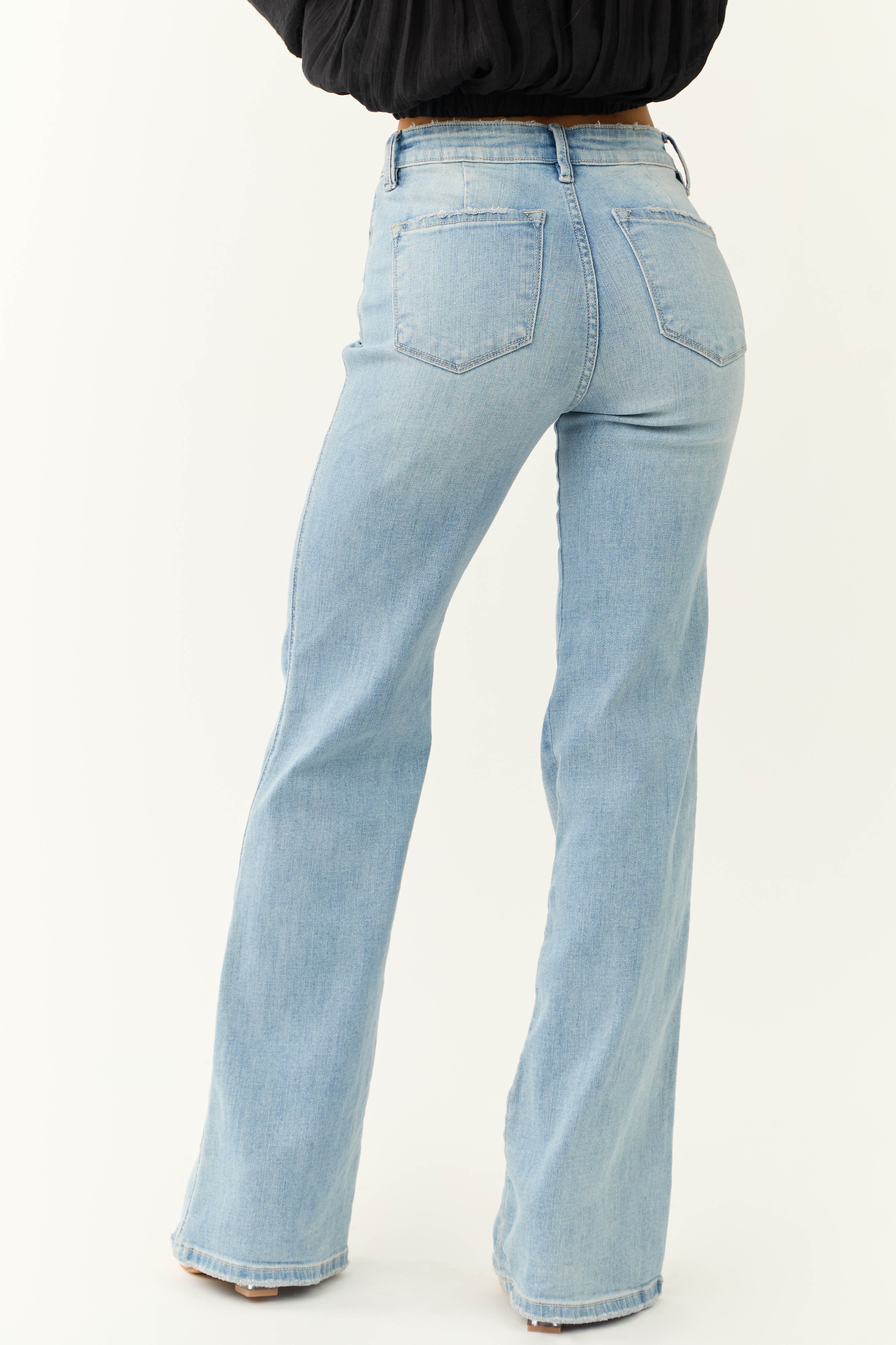 Women's Denim Jeans with High-Rise Waist and Flared Legs