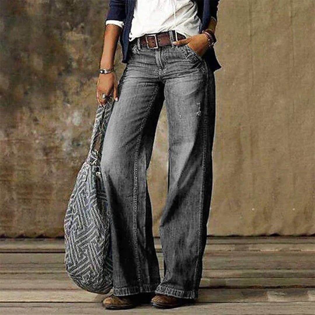 Women's Denim Jeans with High-Rise Waist and Wide Legs