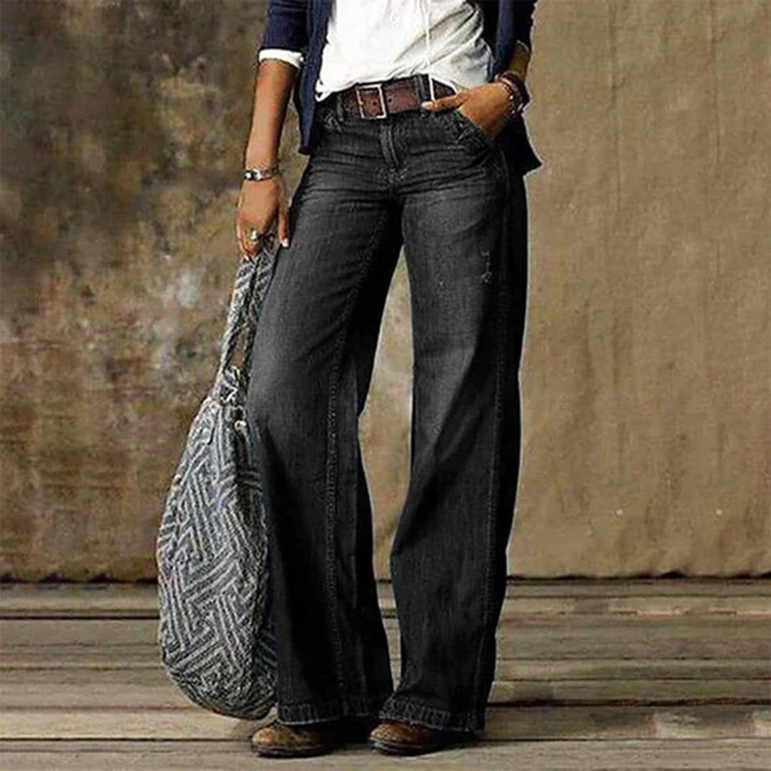 Women's Denim Jeans with High-Rise Waist and Wide Legs